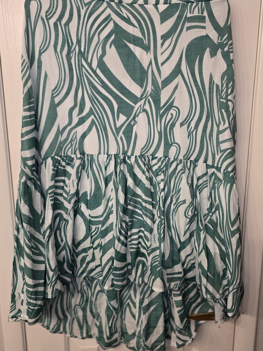 Mlle Gabrielle Teal and White Abstract Tiered Maxi Skirt